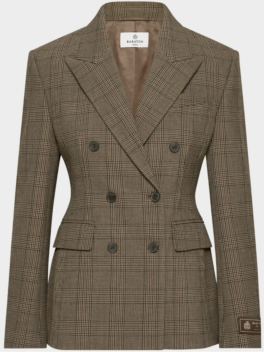 Aritzia- Babaton Double-Breasted Standout Blazer in Plaid Brown